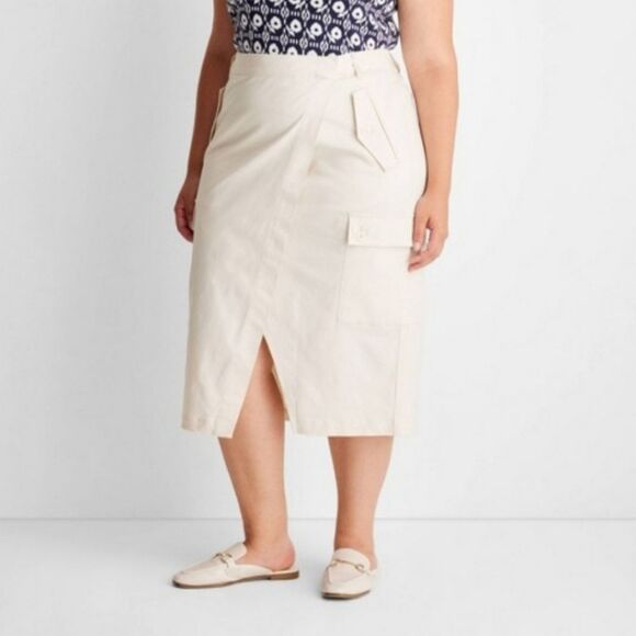 Future Collective Reese Blutstein Cargo Wrap Midi Skirt Size 22 Color Ivory - Picture 1 of 4